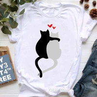 black cat animal print funny t shirts womens summer clothing lady graphic tees 90s 00s top girls tumblr clothes female t shirt
