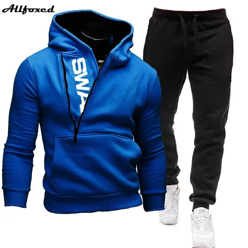

Two Piece Sets Men Tracksuits Patchwork Zipper Pullover Hoodies Jogging Pants Slim Sweatshirt Outfits Hip Hop Streetwear Suits