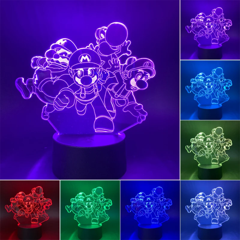 Супер Марио 3D светодиодный ночной Светильник Марио и Луиджи Йоши 7 цветов Изменение лампа украшение комнаты фигурка игрушки для детей Рождественский подарок