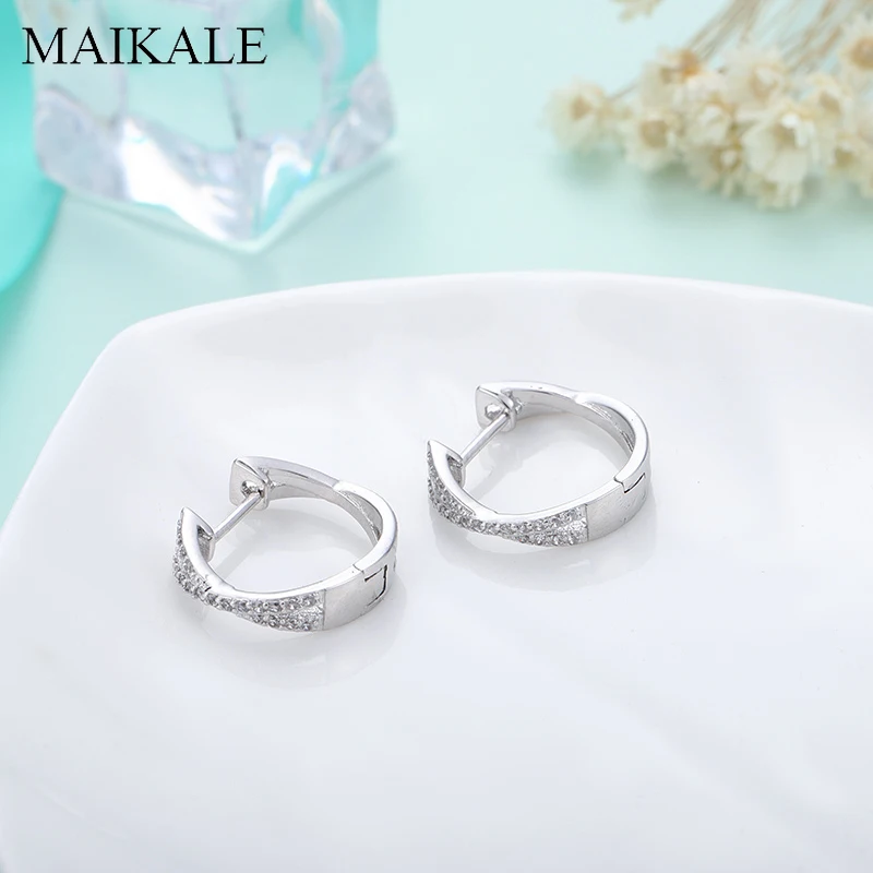 Женские круглые серьги-гвоздики MAIKALE, популярные серьги с фианитом, 16 мм, ювелирные изделия для девушек, аксессуары для подарка