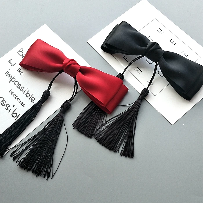 

Резинка для волос с большим бантом и кисточкой в стиле ретро, резинка для волос, милые аксессуары для волос для девочек