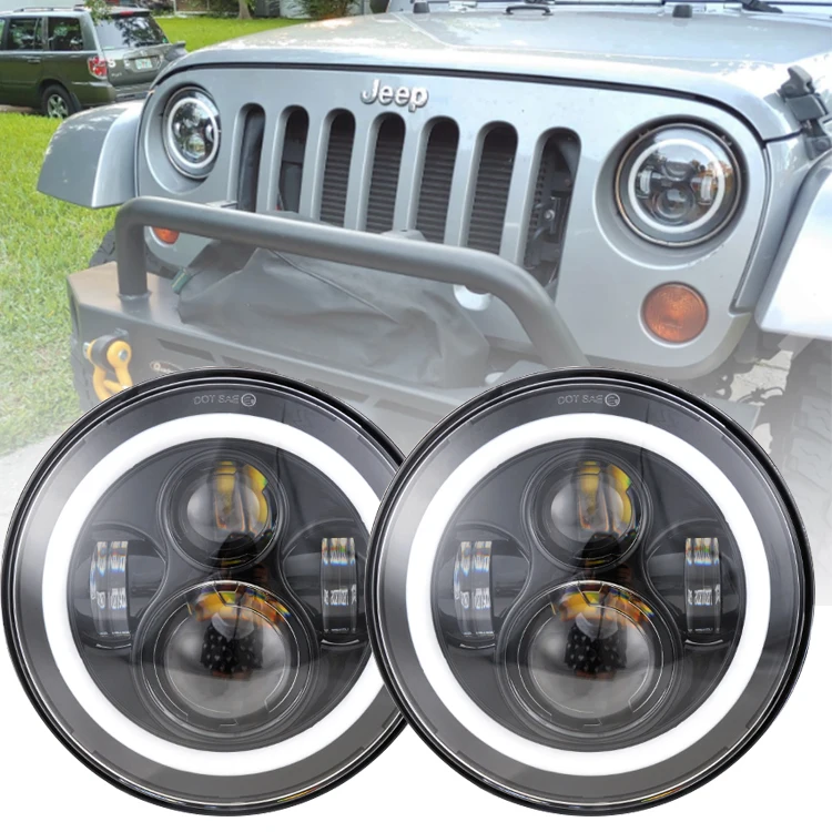 

7" Round LED Headlights with Full Halo Angel Eyes for Miata MX5 H6024 90-97 for Suzuki Samurai for Jeep Wrangler JK 1997-2017