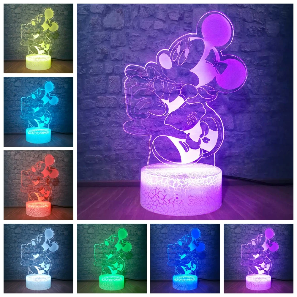 Оптовая продажа 3D светильник для дома Минни Микки Маус настольная лампа 7 цветов