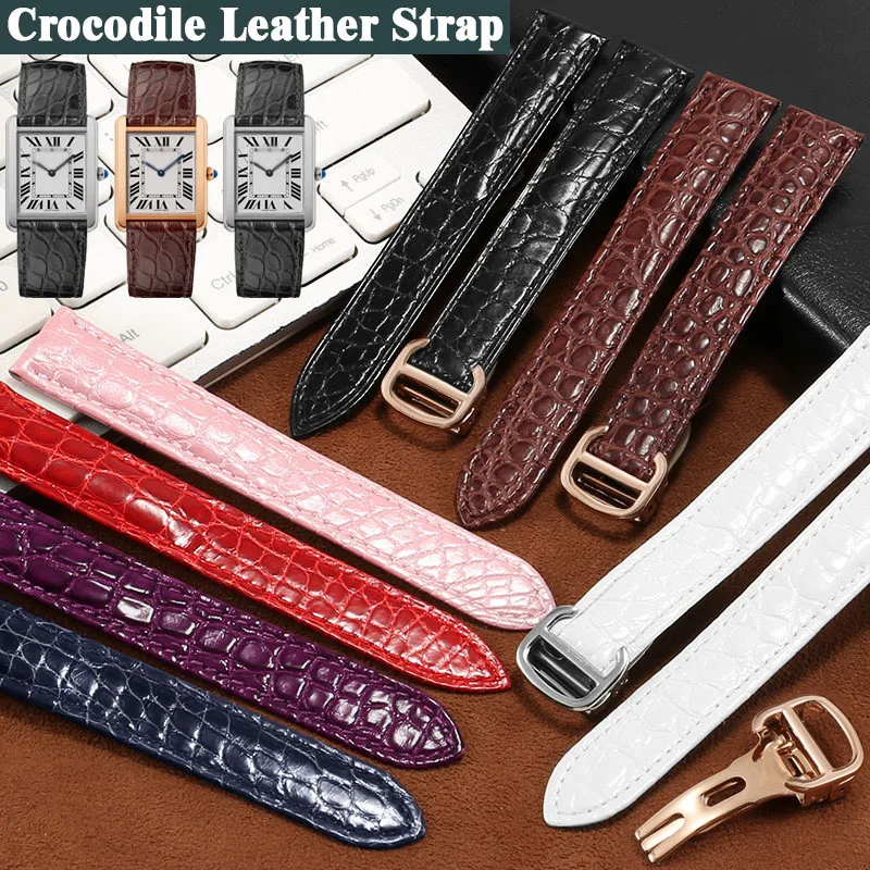 

Watch Bracelet For Cartier TANk SOLO ROTONDE DE CLE DE Watch Accessorie Crocodile Leather Watch Strap Watch Belt Watchband Chain