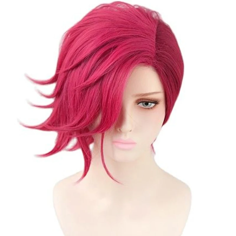 

Высококачественный парик для косплея LOL Arcane Vi, 30 см, парики с глубокой розой, Короткие парики для женщин и мужчин, термостойкие парики из синт...