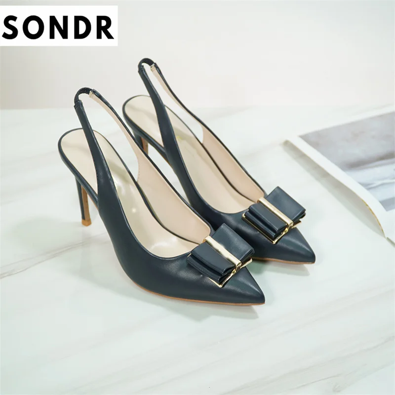 

2022 early spring new pointed toe stiletto sandals female high-heeled bowknot elegant temperament patent leather women's shoes