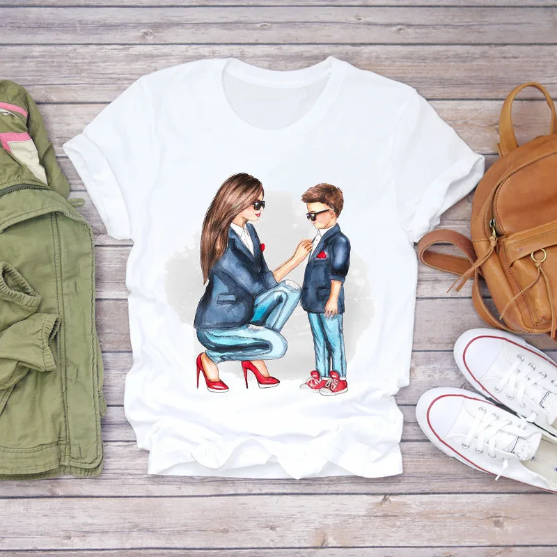 Супер I Love mama одинаковые футболки для членов семьи супермод с короткими рукавами