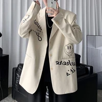 apricot letters graffiti oversized blazer women jacket coat loose streetwear spring outerwear 2021 new korean style office lady