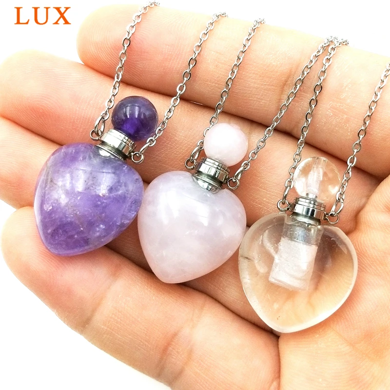 Колье в форме сердца с подвеска виде бутылочки парфюма натуральными