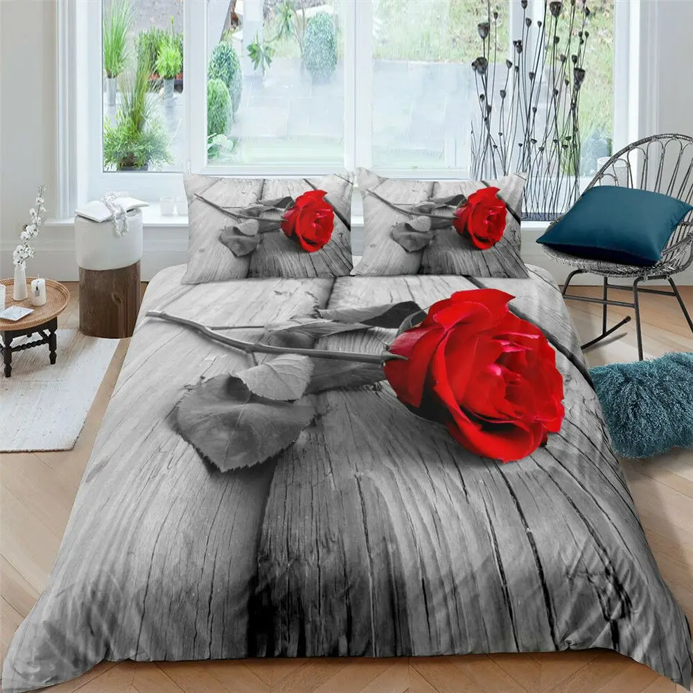 

Rose Duvet Cover Luxury Bedding Set Single Full Quilt Covers 2/3PCS Bedclothes Euro Size For Bedroom Decoration