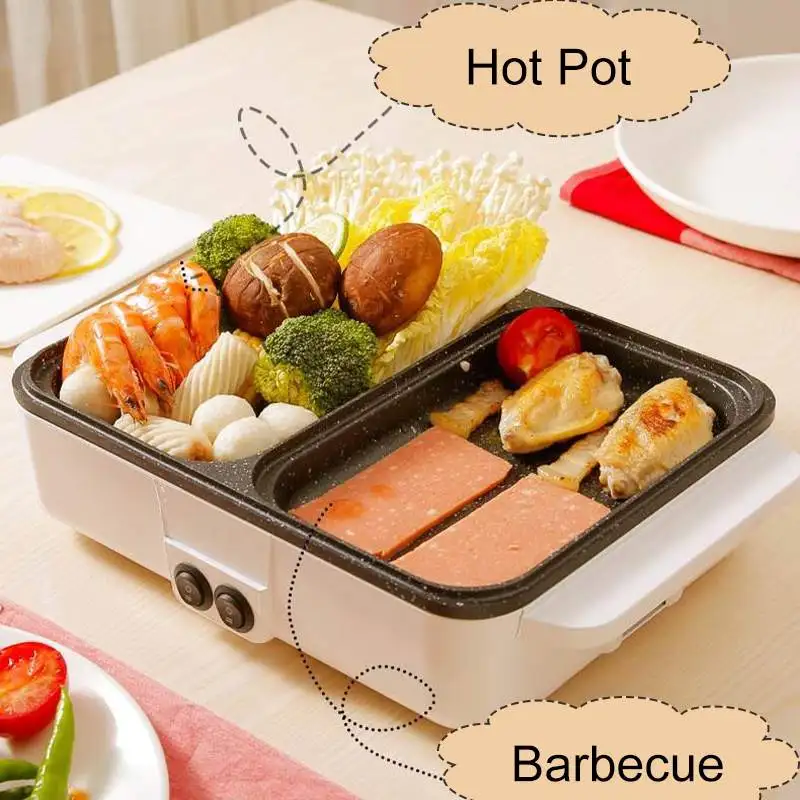 1400w 220v 2 in 1 electric hot pot cooker bbq grill multifunctional electric bbq grill non stick plate barbecue pan hot pot free global shipping