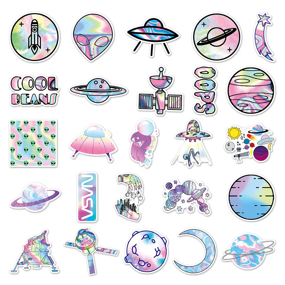 103050pcs holographic laser alien outer space cartoon stickers diy laptop luggage skateboard phone cool sticker for kids toy free global shipping