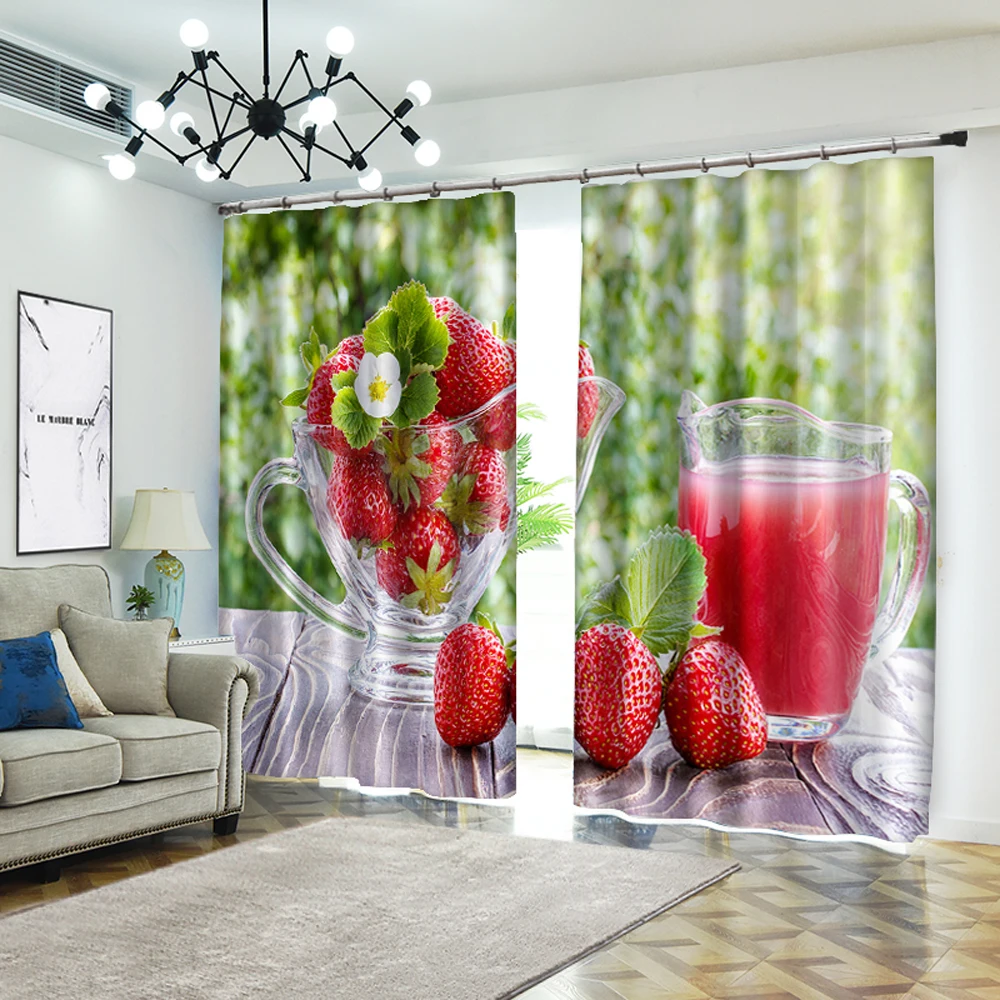 

Perforated Hook 3D Blackout Curtains Buff Red Strawberry Fruits Custom Full Sunscreen Windows Bedroom Living Room Decoration