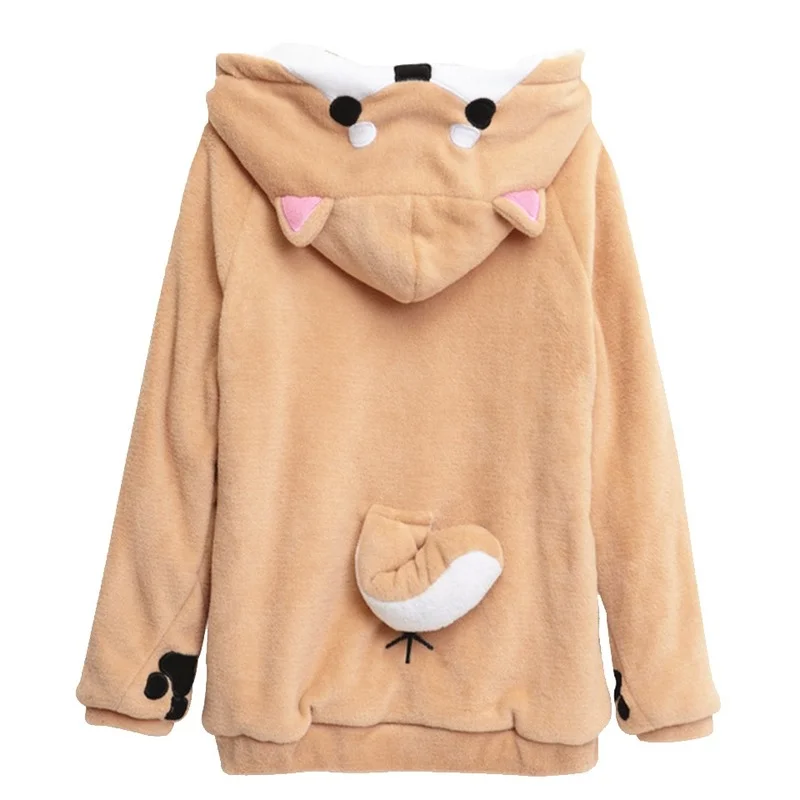 

Shiba Inu Hoodie Front Button Soft Comfy Cute Clothes Women Plush Fluffy Sweatshirt Polerones 2021 Casual Akita Hoodie Pocket