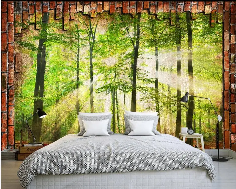 Красивый пейзаж обои кирпичная стена лес 3d Трехмерная большая фоновая |
