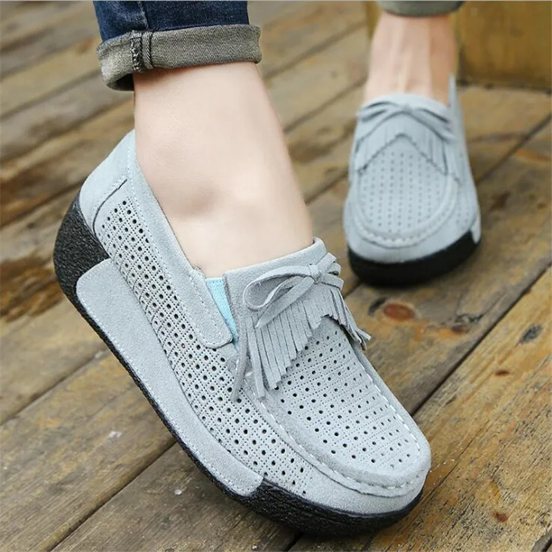 Женские замшевые туфли на платформе Мокасины криперы слипоны Повседневная