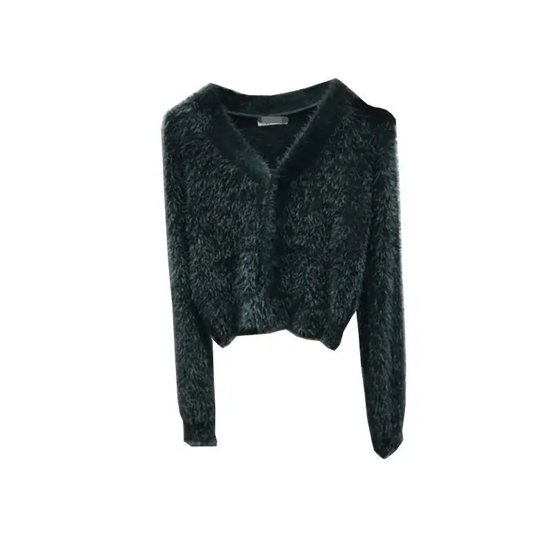 

2020 autumn and winter new low-neck button imitation mink fluffy knitted women sweater top