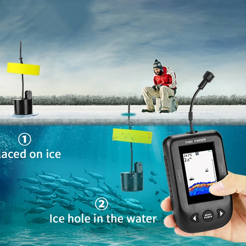 Upgraded Xf02-C Portable Fish Finder 9M Cable Echo Sounder Alarm 0.6-100M Depth Fishfinder Transducer Sensor Sonar Colorful Scre | Спорт и