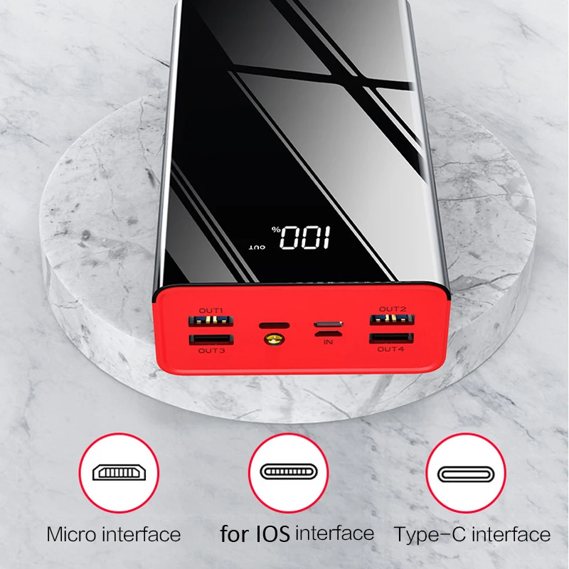 Портативное зарядное устройство 40000 мА портативное 4 USB Type C Внешнее для Xiaomi Mi 8 iPhone