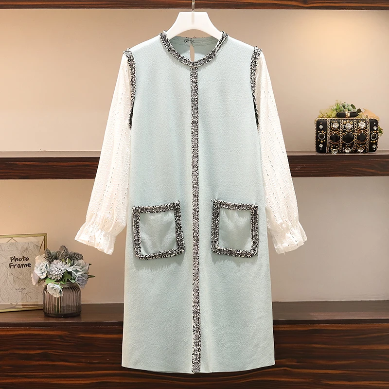 L-XxL Большие размеры женское элегантное платье осень 2019 выдалбливают вышивка