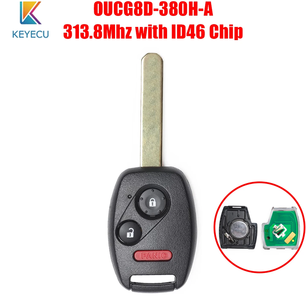 

KEYECU OUCG8D-380H-A Remote Car Key Fob 3 Buttons 313.8Mhz ID46 Chip for Honda Accord Fit Civic Odyssey 2003 2004 2005 2006 2007