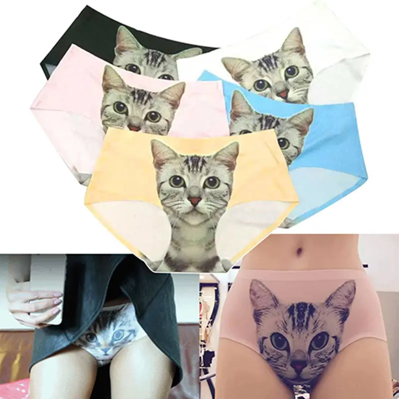 

Sexy Panties 2017 Wholesale Pink 3d Print Cat Cotton Underwear Women panties Seamless Briefs ropa interior mujer lingerie