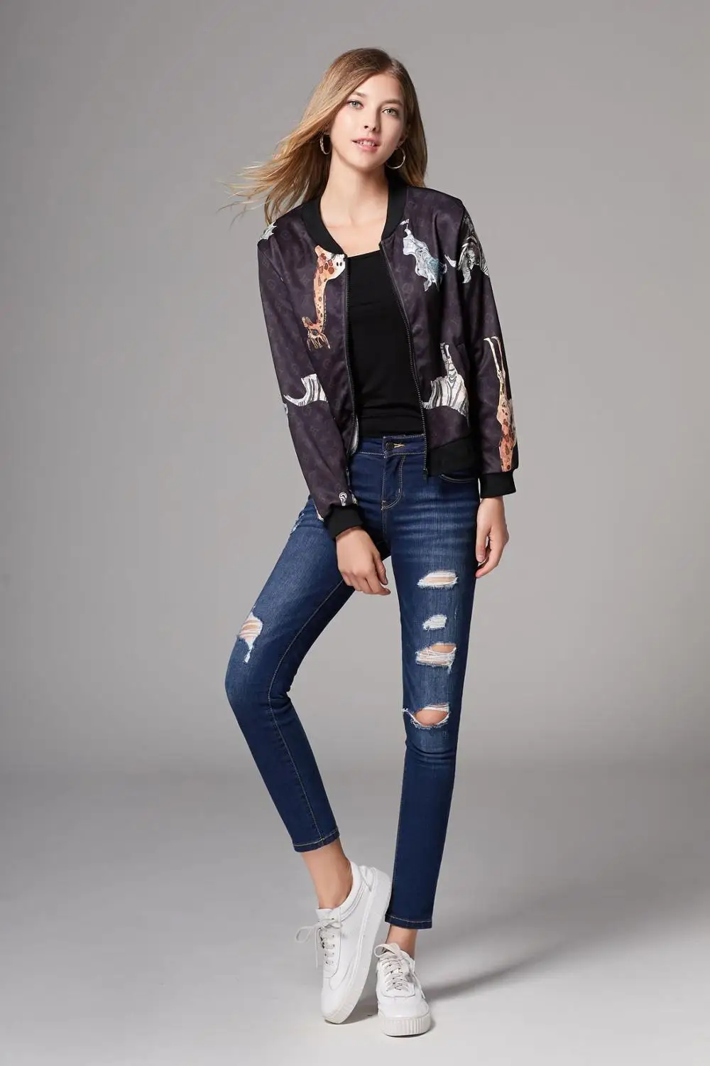 Женские куртки с длинным рукавом повседневные высокого качества принтом зима