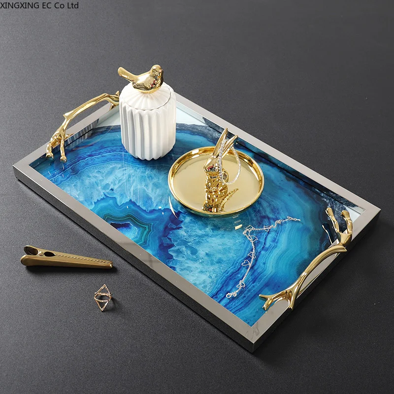 

Поднос из нержавеющей стали для хранения мелочей, креативный агат на стакан для воды в скандинавском стиле, украшение для дома, гостиной