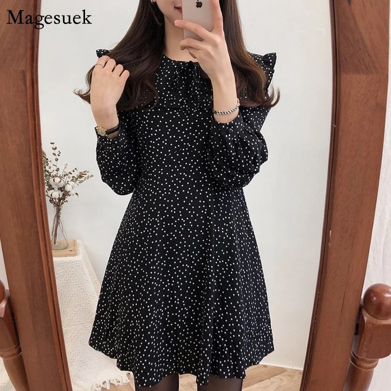 

2021 Spring Summer Women Dress Mini Dot Vintage Casual Party Black Dress Woman Oversized Long Sleeve Female Dresses Vestido12226
