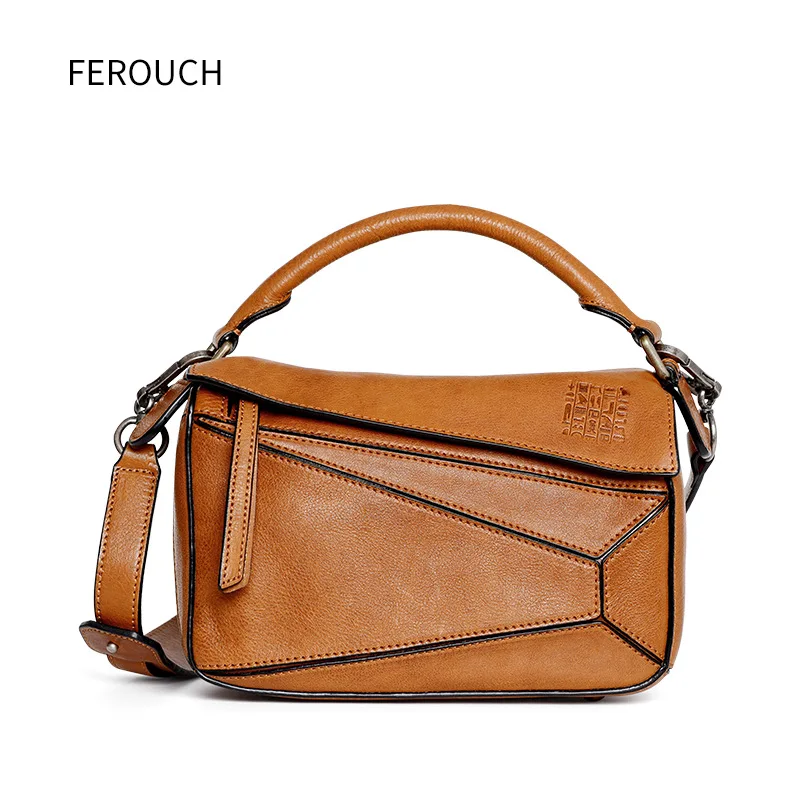 

Retro European And American Style Fashion Geometry Splicing Leather Joker Women Bags Contracted Temperament Shoulder Bag