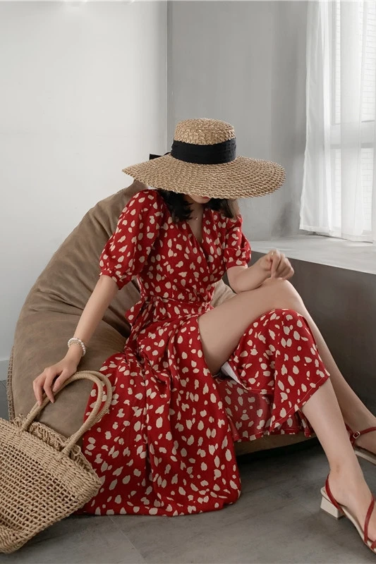 Платье женское шифоновое с запахом винтажное пикантное вечернее V-образным