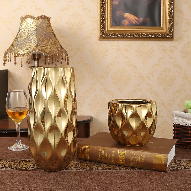 

Nordic Style Vase Golden Electroplate Ceramic Flower Pot Flower Basket Flower Vase Decoration Home Decoration Ornament
