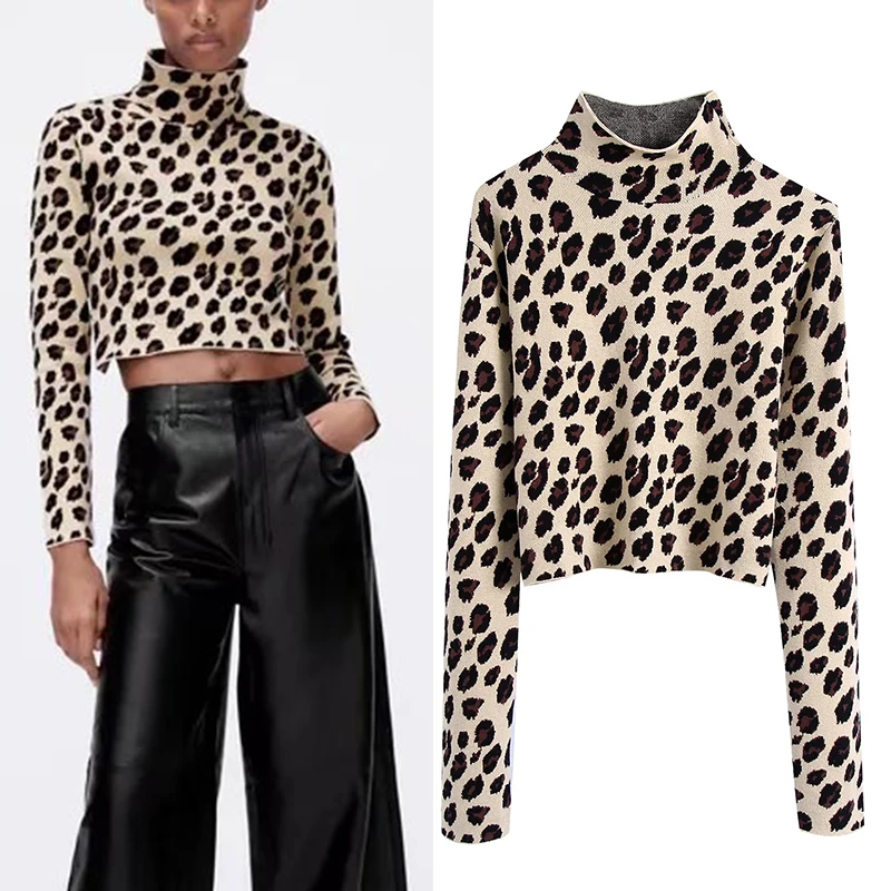 

Свитер Za женский с леопардовым принтом, Модный пикантный Молодежный свитер в стиле ретро, с открытой спиной, осень 2021