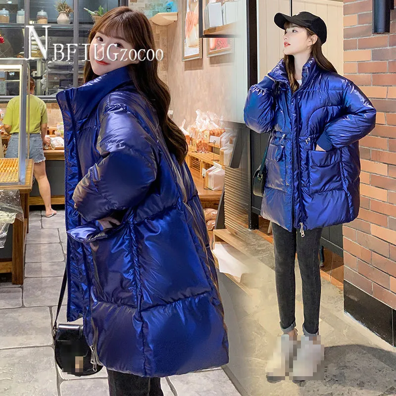 

Pink Black Blue Silver Colors Women Parkas S-XL 2 Pocket Female Coat