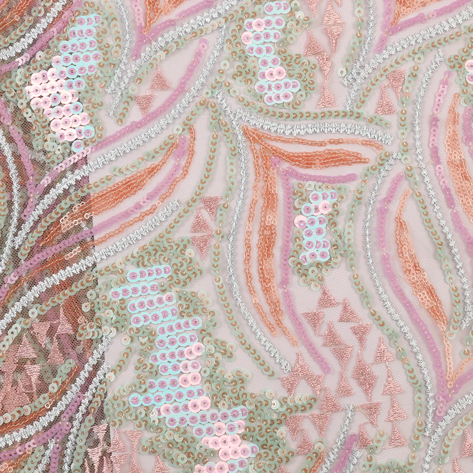 NIAI Sew African French Sequins Lace Fabric High Quality Lace Nigerian Tulle Mesh Lace Fabrics For Wedding Dress XY3020B-1