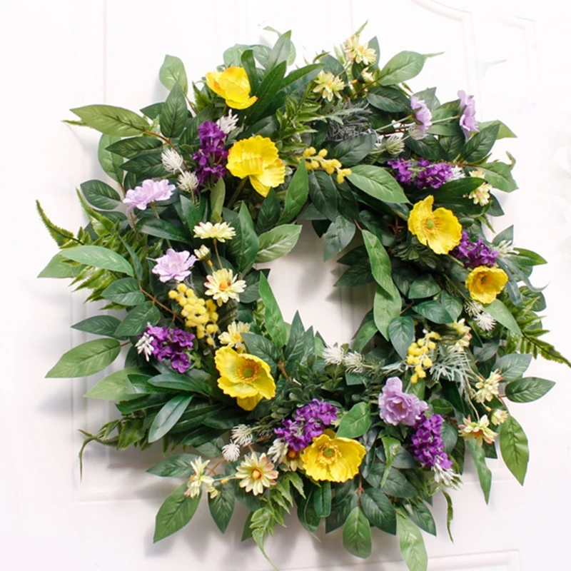 

22inch Artificial Spring Wreat Front Door Wreath Handcrafted Wreath for front Door Outdoor Home Wall Party Wedding Decor