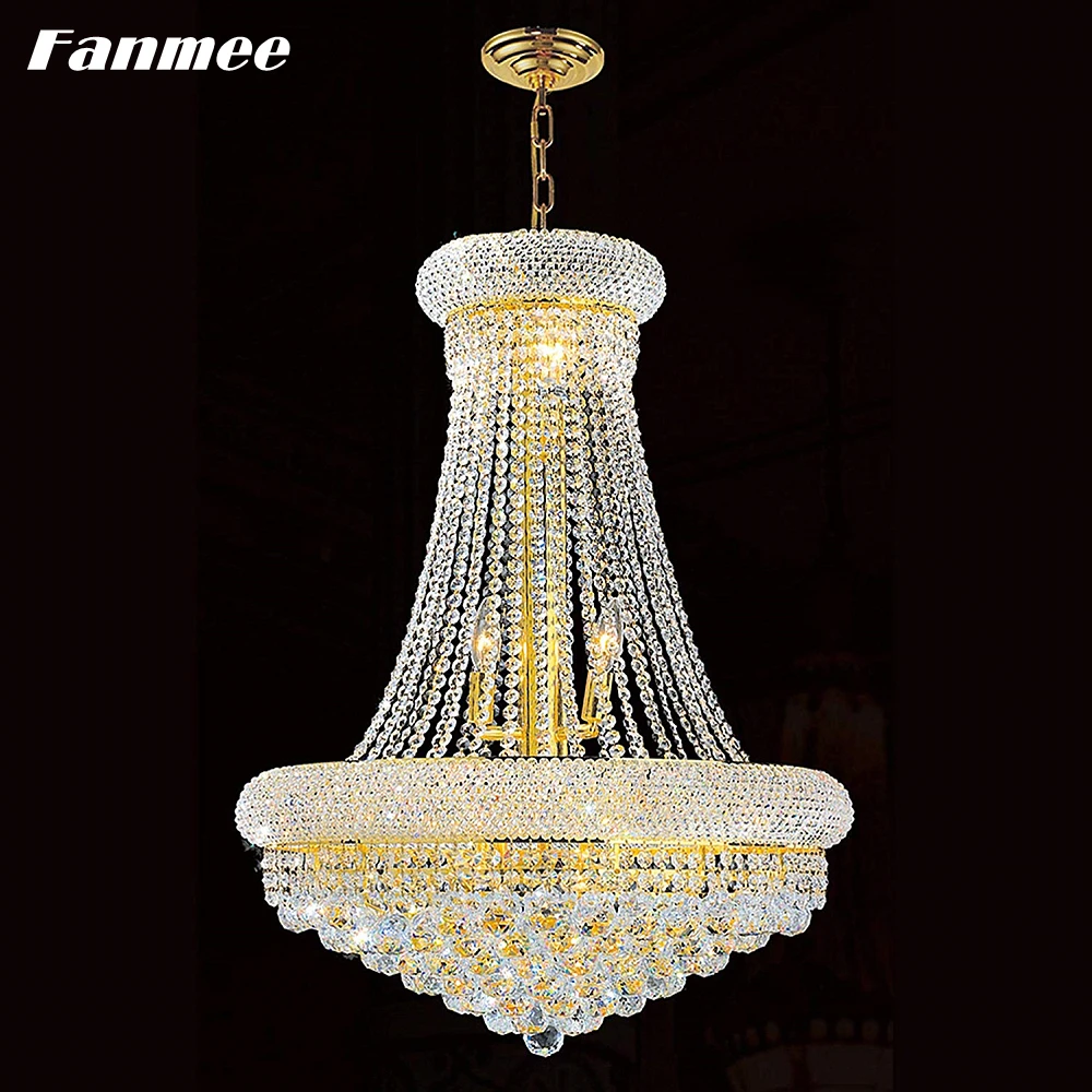 

Traditional Empire Chandelier Light LED Clear Crystal Gold Frame Luxury Hanging Lamp Art Deco Light Fixture for Living Room Home