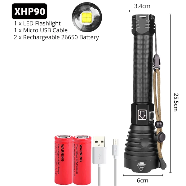 Package C XHP90 самый мощный светодиодный светильник-вспышка XLamp XHP70.2 USB Перезаряжаемый Тактический светильник 18650 26650 фонарь с зумом для кемпинга - Испускаемый цвет: Package C