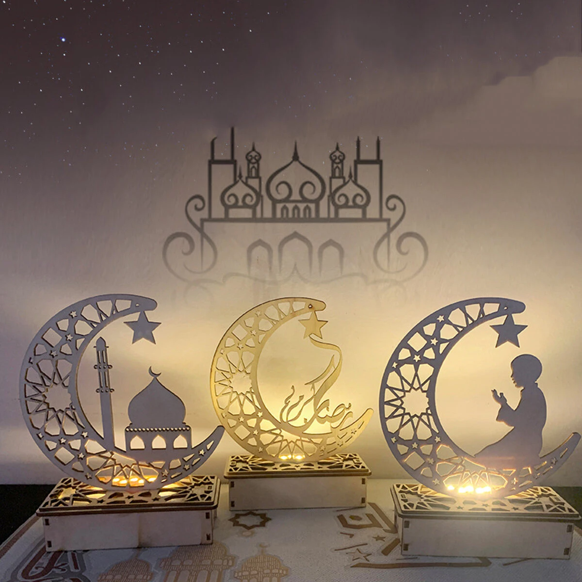 

HUIRAN EID Mubarak Wooden Ornaments Ramadan Decoration Islam Muslim Party Decor Eid Al Adha Ramadan And Eid Ramadan Kareem