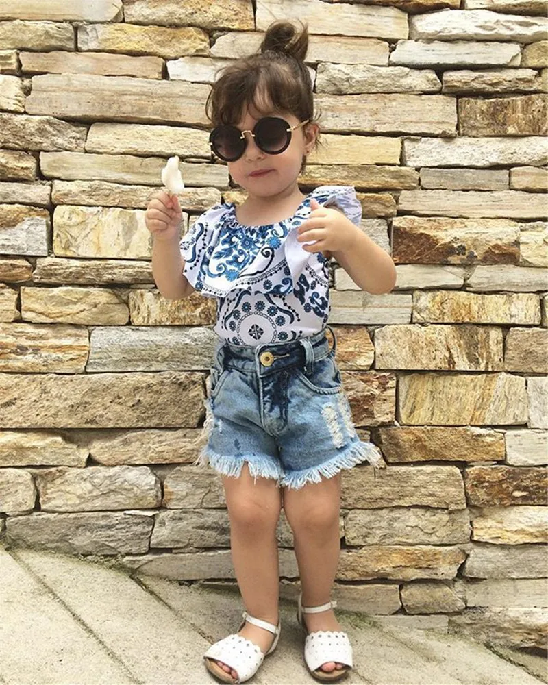 1-4T toddler clothes for baby girl clothing flower printed sets 2019 infants summer 2 pieces outfit |