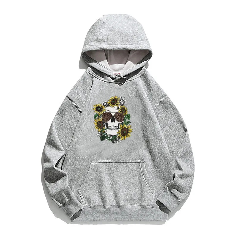 

Women Hoodie Sunflower Skull Printed Hoodies Women Fleece Long Sleeve Loose Sweatshirt with Hat Girls Pullovers Winter