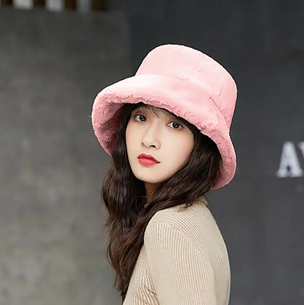 

2020 New Autumn Winter Hats for Women Fashion Bucket Hat Solid Unisex Plush Hair Warm Basin Cap Velvet Fisherman Hat Casual