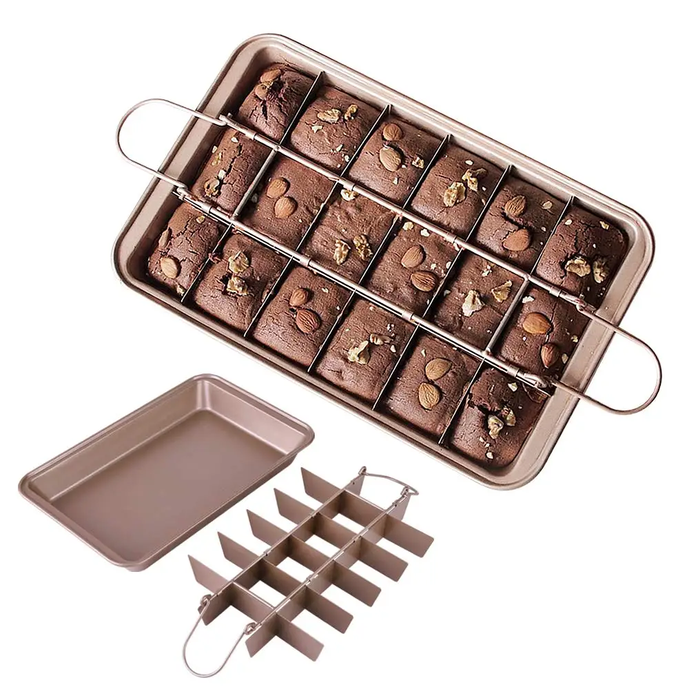 

18 Cavity Brooklyn Brownie Pan With Dividers Non-Stick Brownie Baking Removable Pan Tray Carbon Steel Bakeware for Oven Baking