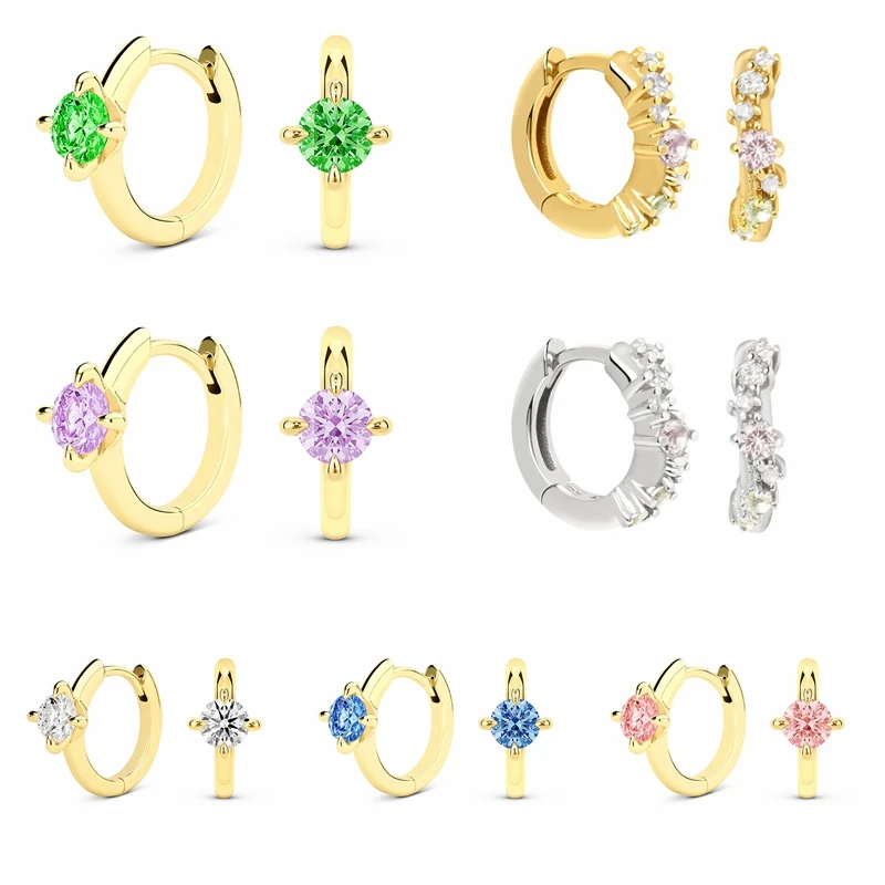 

925 Sterling Silver Luxury Color Shiny Zircon Cartilage Earrings for Women Fashion Personality Hoop Earrings Jewelry Party Gift