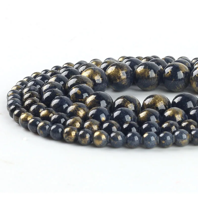 Оптовая продажа бусины из натурального камня черного и золотого цвета