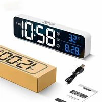 digital alarm clock electronic led display 2 alarm settings temperature detect snooze clock usb charging port for bedroom office
