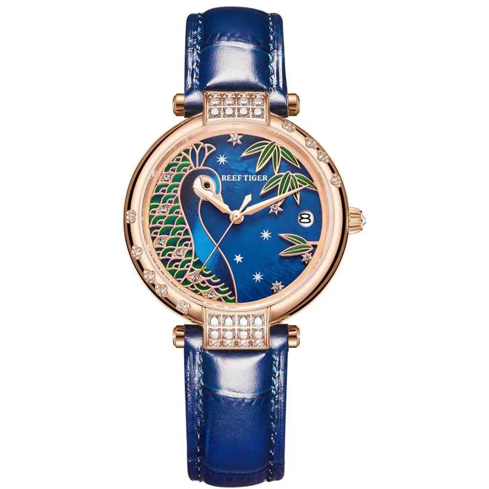 Reef Tiger / RT 2020 Luxury Automatic Watch Brands Rose Gold Steel Leather Strap Relogio Feminino RGA1587 | Наручные часы