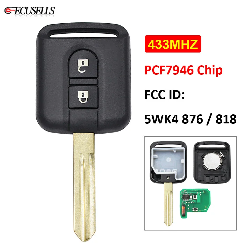 2 кнопочный дистанционный ключ KYDZ 433 МГц ID46 PCF7946 чип 5WK4 876/818 для Nissan Elgrand X TRAIL Qashqai
