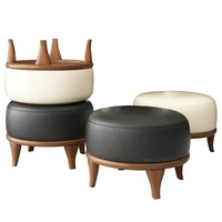 creative solid wood stool sofa change shoe stools round leather chair tea table ottomans with stable wooden leg home furniture