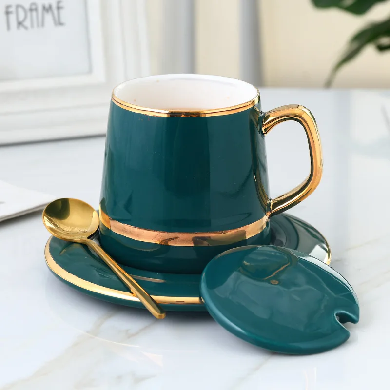 Европейский стиль 350 мл керамическая кофейная чашка наборы с крышкой блюдо ложка